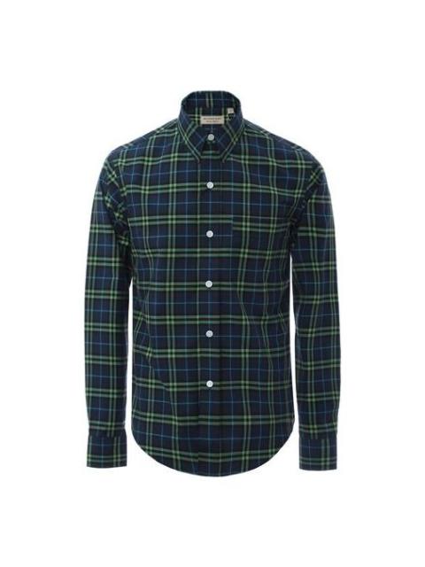 Burberry Men's Burberry Plaid Long Sleeves Shirt Blue Green Plaid 80010131