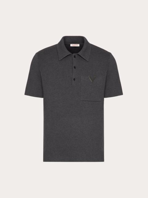 STRETCH COTTON POLO SHIRT WITH METALLIC V DETAIL