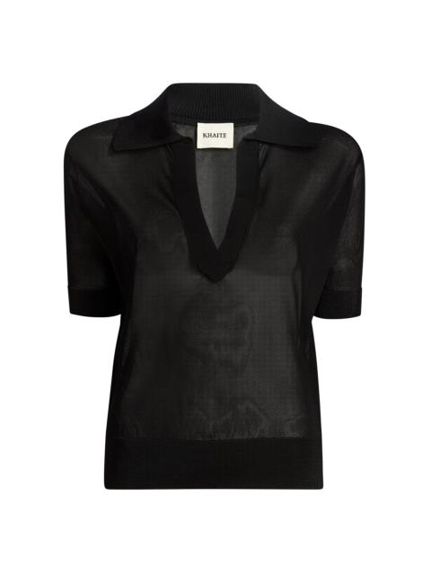 KHAITE Julita Cropped Polo Top black
