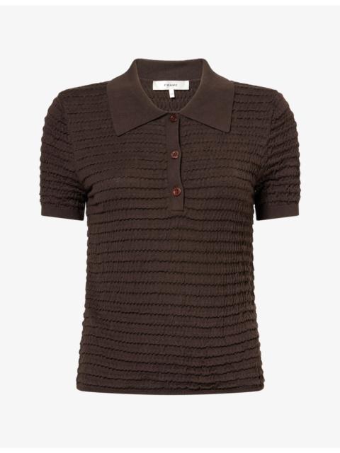 FRAME The Smocked Silk and Cotton-Blend Polo Shirt