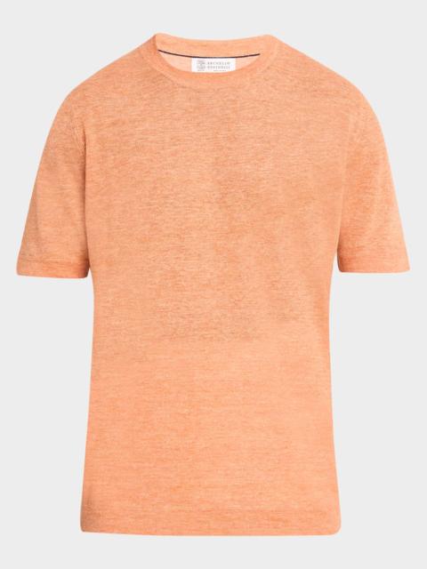 Brunello Cucinelli Men's Linen and Cotton Knit Short-Sleeve Sweater
