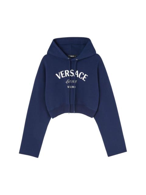 logo-embroidered drawstring cropped hoodie