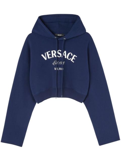 VERSACE logo-embroidered drawstring cropped hoodie