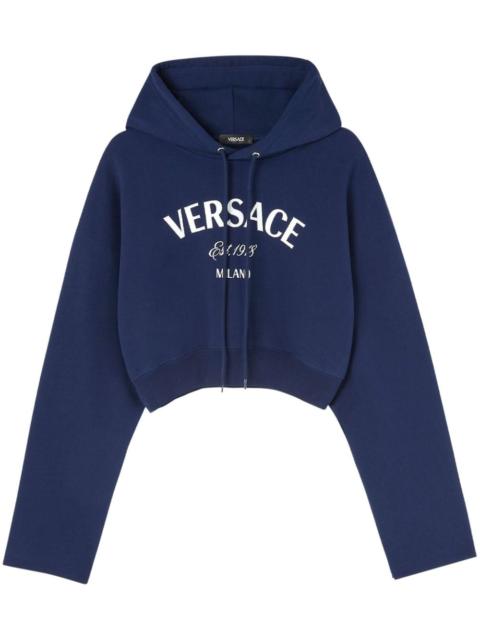 logo-embroidered drawstring cropped hoodie