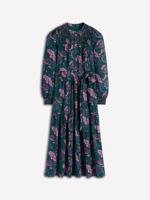 BODEN Cecily Cotton Midi Dress-Emerald Night, Ornate Meadow