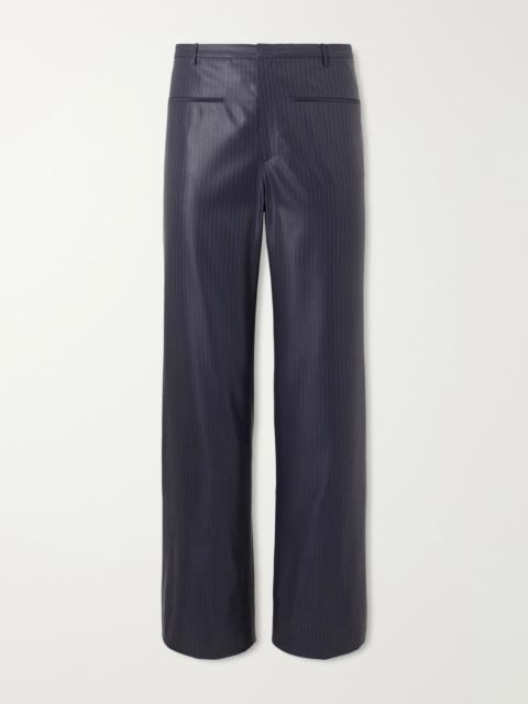 GUCCI Straight-Leg Pinstriped Coated Stretch-Wool Trousers Navy