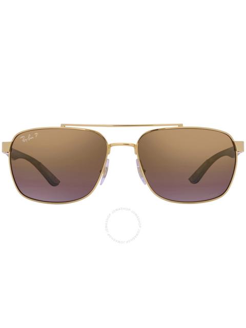 Ray-Ban Ray Ban Polarized Purple Mirrored Gold Gradient Rectangular Men's Sunglasses RB3701 001/6B 59