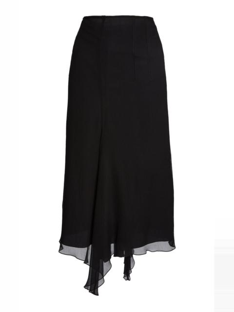Victoria Beckham Corset-Waist Silk Crepe Midi Skirt black