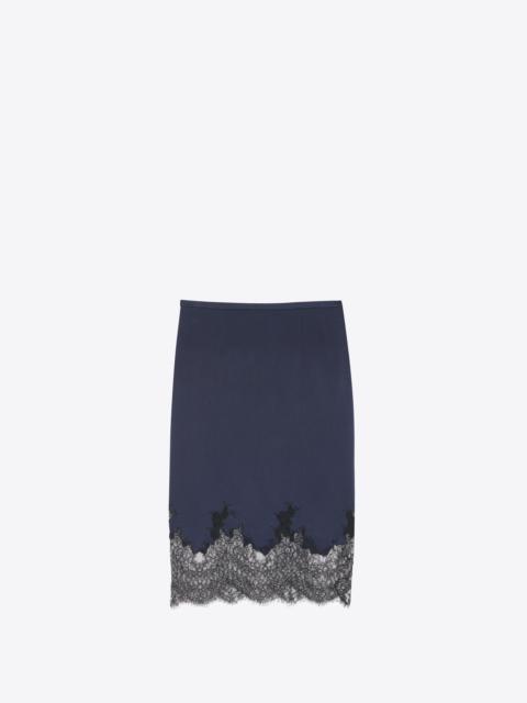SAINT LAURENT midi skirt in crepe satin and lace