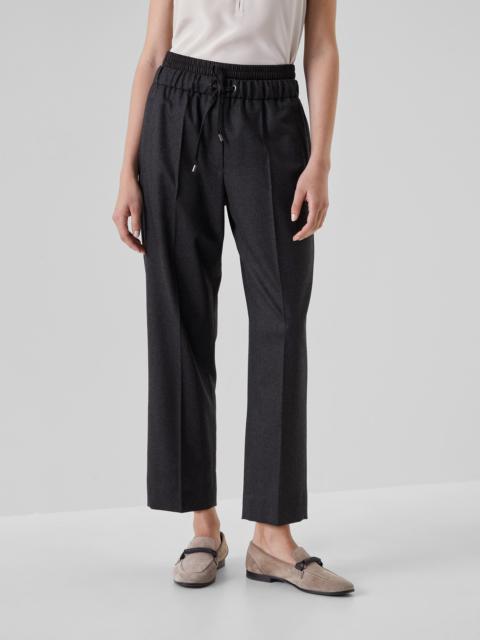 Brunello Cucinelli Virgin wool flannel baggy cigarette trousers with satin waistband insert