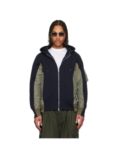 sacai Navy & Khaki Sponge Sweat & Nylon Twill Hoodie