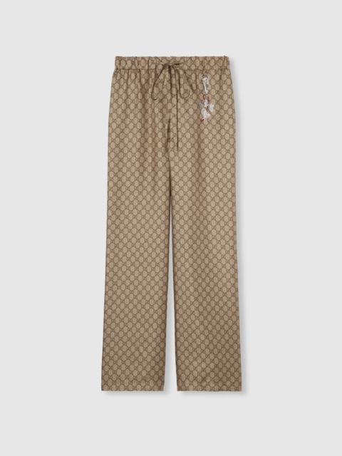 GG silk twill pants with print