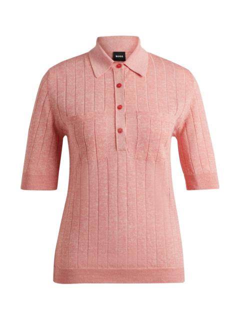 BOSS KNIT POLO IN LINEN-BLEND