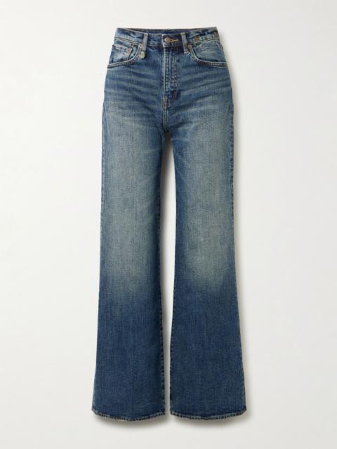 R13 Charlotte distressed high-rise bootcut jeans Dark denim