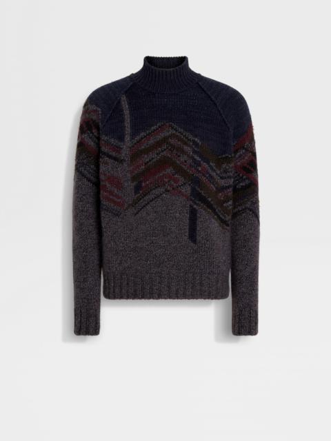 ZEGNA INK BLUE CASHMERE MOHAIR AND SILK TURTLENECK