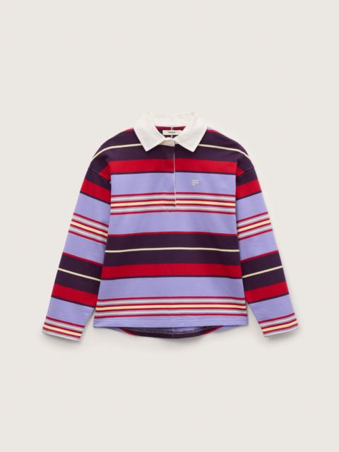 PANGAIA Womens Striped Long Sleeve Polo Shirt - Lavender Haze Stripe