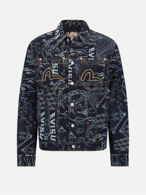 EVISU ALLOVER JAPANESE PATTERN JACQUARD DENIM JACKET