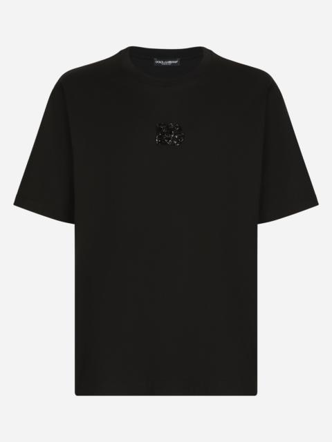 Dolce & Gabbana Cotton T-shirt with rhinestone-detailed DG patch