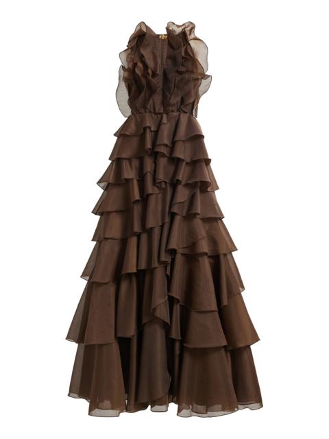 Aje. Cleo Ruffled Gown brown