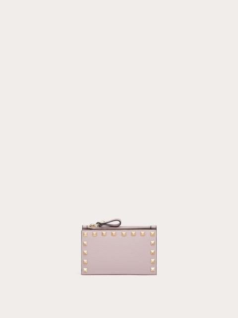 Valentino ROCKSTUD GRAINY CALFSKIN CARDHOLDER WITH ZIPPER