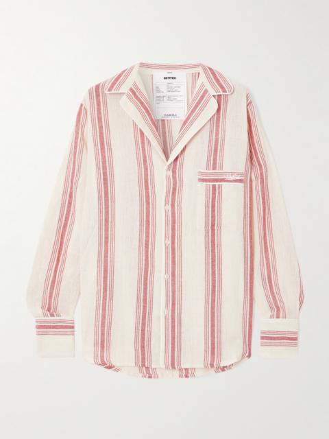 BETTTER Embroidered Striped Organic Cotton Shirt