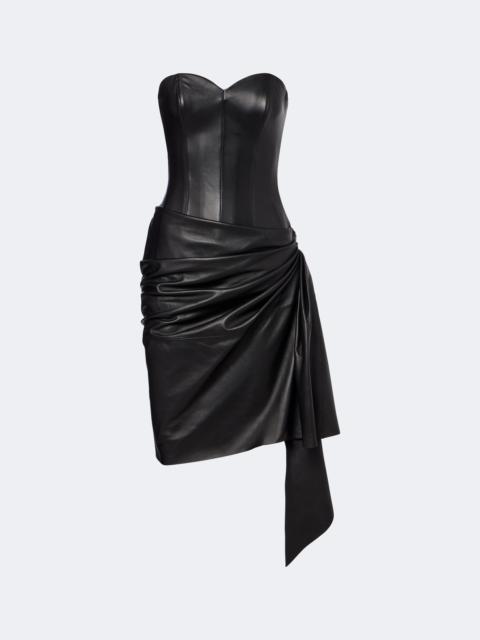 ALEX PERRY Draped leather corset dress