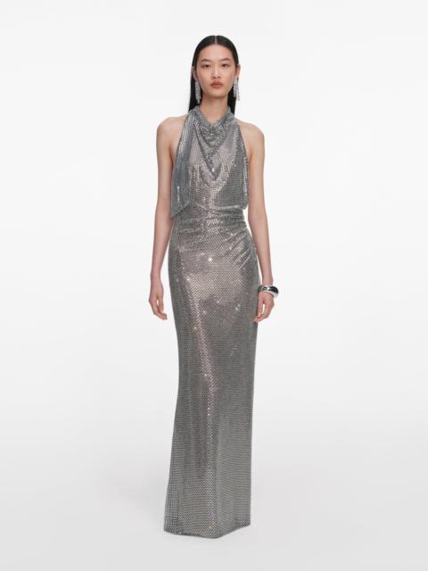 self-portrait Grey Rhinestone Drape Maxi Dress