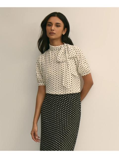 Brooks Brothers Dot-Print Tie-Neck Blouse