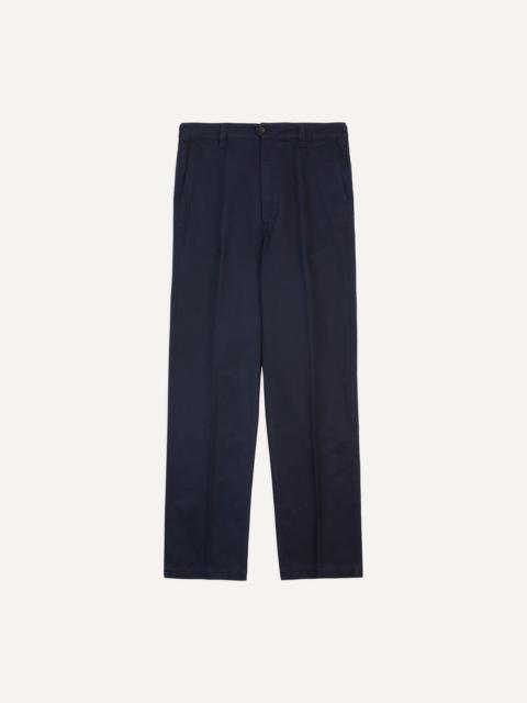Drake's Navy Cotton Flat Front Chino