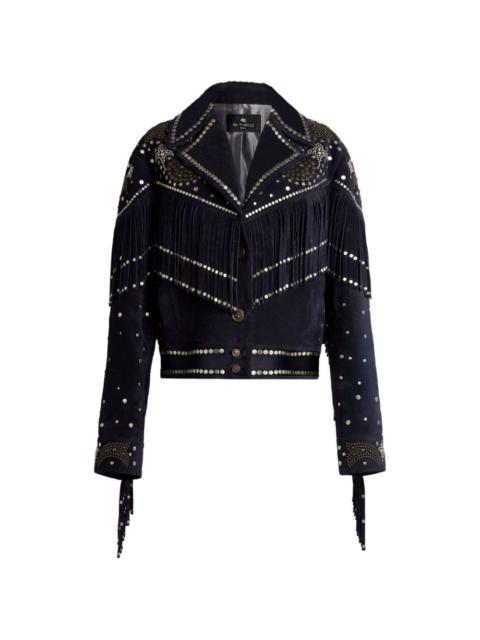 Etro studs fringed leather jacket
