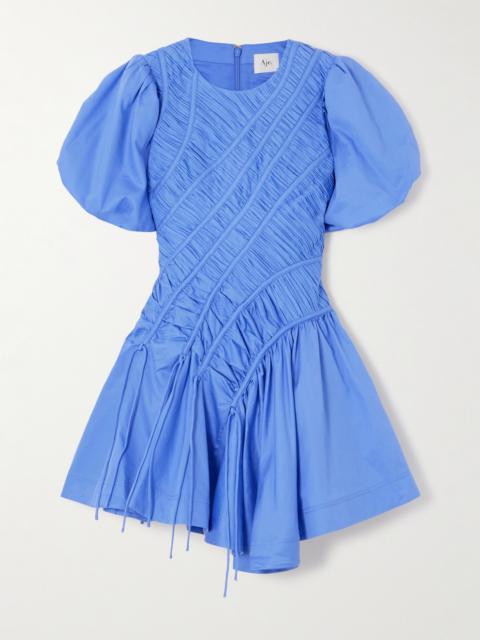 Aje. Wisteria Asymmetric Ruched Pleated Cotton-poplin Mini Dress