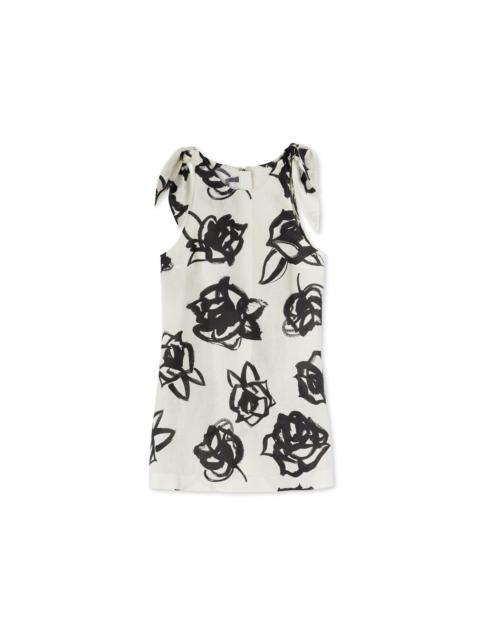 MSGM Blended linen short dress with rose brushstroke print