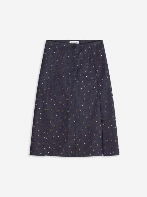 STUD-DETAIL MID-LENGTH DENIM SKIRT