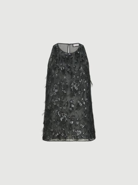 Brunello Cucinelli Crispy silk top with dazzling lynx embroidery