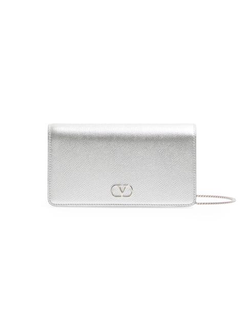 Valentino Women's VLogo Signature Mini Shoulder Bag in Laminated Grainy Calfskin - Silver
