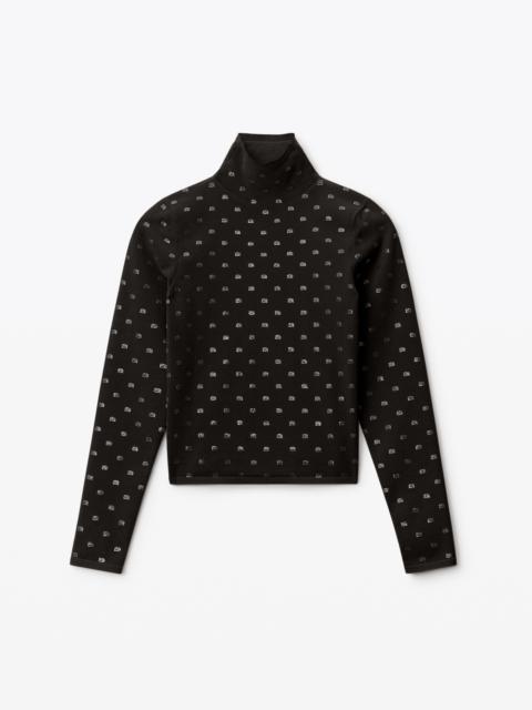 Alexander Wang hotfix logo turtleneck in crystal nylon
