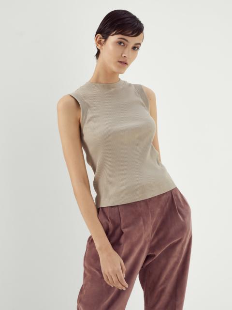 Cotton ribbed jersey top with monili