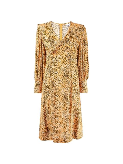 leopard-print crepe oversized-collar dress