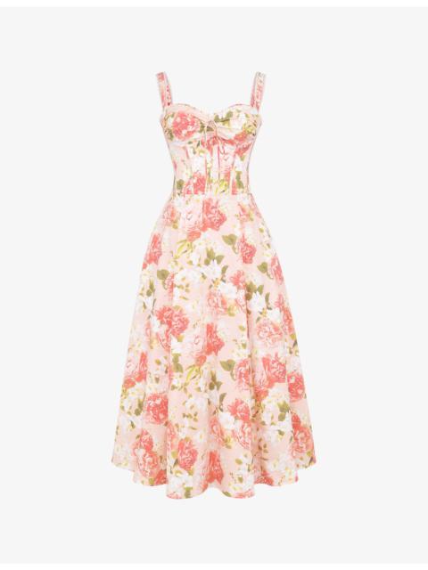 House of CB Rosalee floral-print stretch cotton-blend midi dress