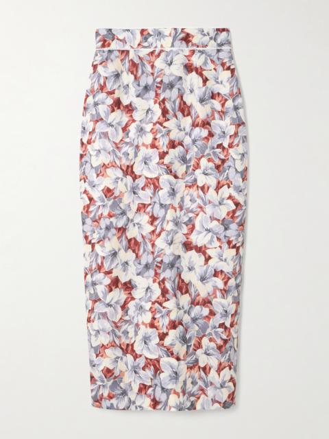 POSSE Emma Lace-trimmed Floral-print Linen Midi Skirt