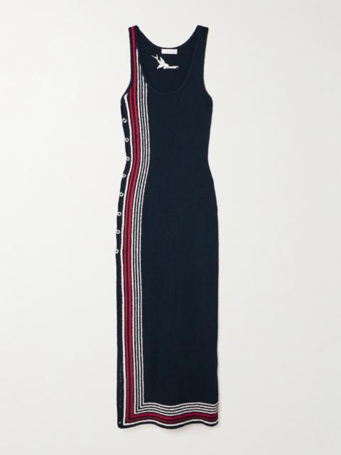 Button-embellished Striped Cotton-blend Chenille Maxi Dress