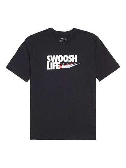 Nike 나이키 알파벳 로고 둥근 목 짧은 소매 티 'Black Swoosh Life' CU0088-010