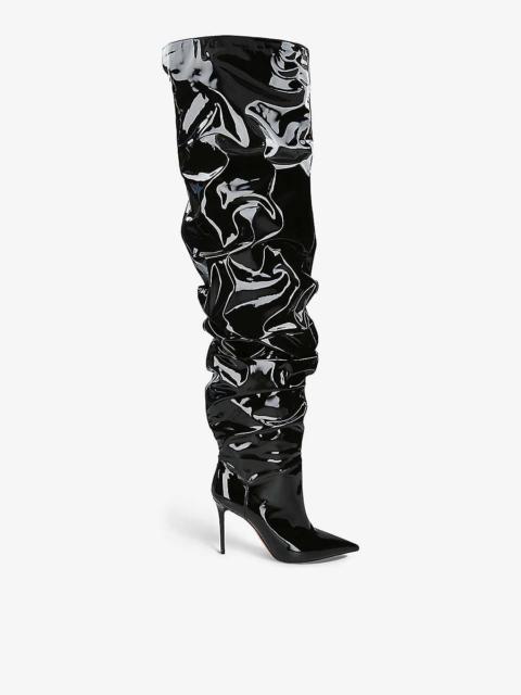 Amina Muaddi Jaheel rippled-texture leather heeled thigh-high boots