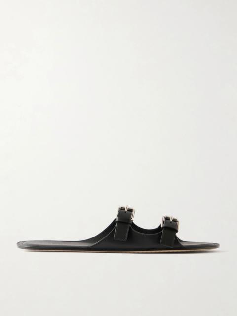 CHRISTEN Buckled leather flat sandals Black