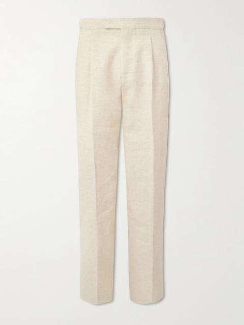 ZEGNA Straight-Leg Pleated Linen, Silk and Hemp-Blend Trousers