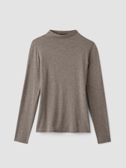 EILEEN FISHER Mélange Sheer Cotton Blend Knit Funnel Neck Top