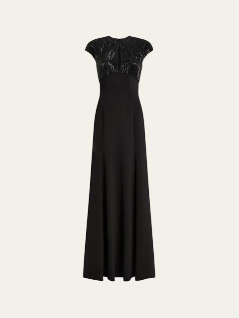 JENNY PACKHAM Moonveil Tonal Sequin Cap-Sleeve Gown