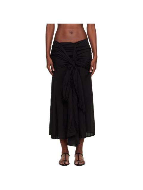 Yohji Yamamoto Black 82 Modal Lawn R Front Knot Maxi Skirt