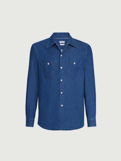 Brunello Cucinelli Lightweight denim easy fit shirt with chest pockets