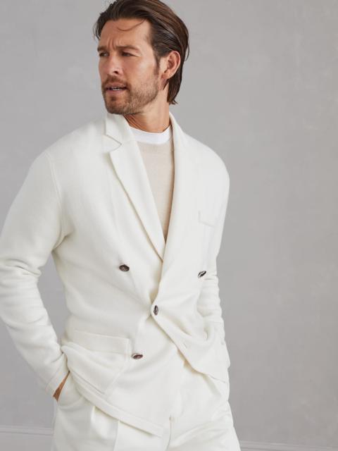 Cashmere one-and-a-half-breasted blazer-style cardigan with metal buttons